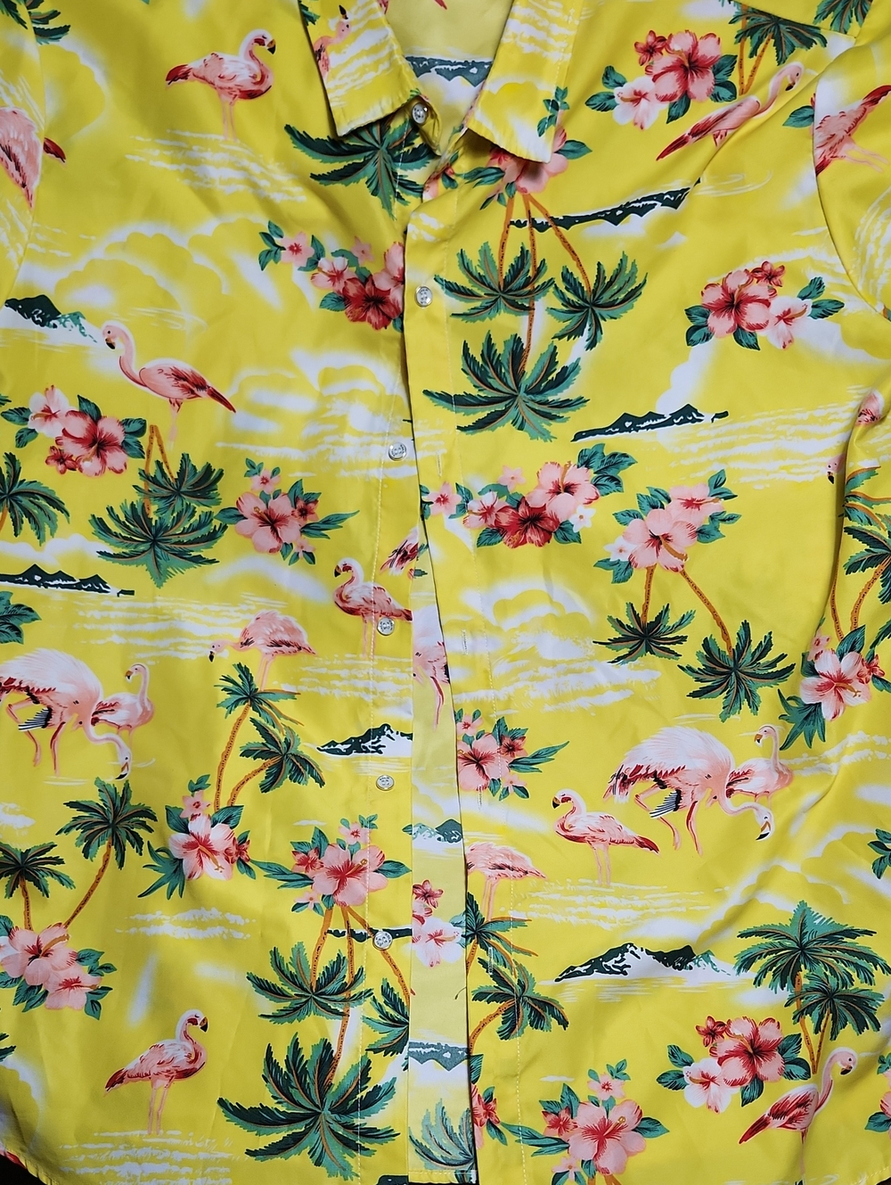 Yellow Tropical Flamingo Button-Up Shirt Mens XL SSLR Brand